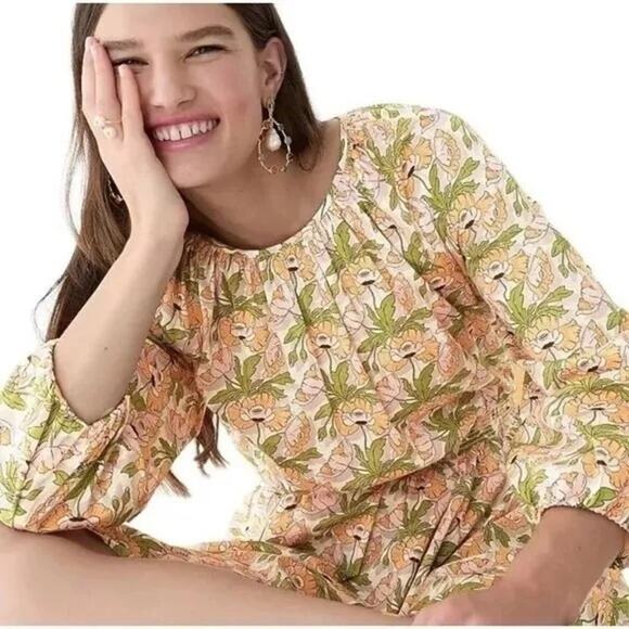 J. Crew Smocked Waist Mini Dress Floral Liberty Butterfield Poppy Size XS - Picture 3 of 6